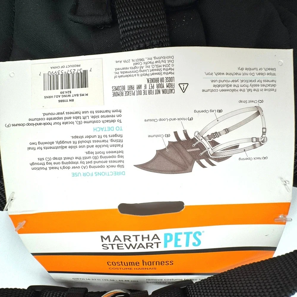 MARTHA STEWART Pets Purple Bat Wing Costume‎ Harness Medium Bendable Wings Dog